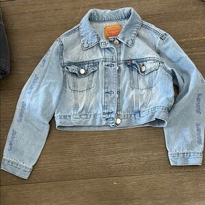 Levi's Crop Kids Jean Jacket with Logo Accents